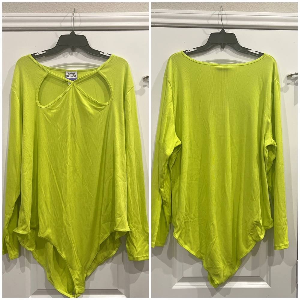 NWT! Future Collective by Kahlana Barfield Brown lime green cut out bodysuit - Picture 2 of 5